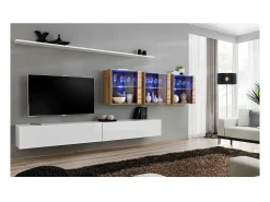 Móvel De Tv|Price Factory Conjunto de móveis para sala de estar SWITCH XVII, design mural, na cor brilhante e carvalho Wotan. Branco