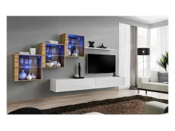 Móvel De Tv*Price Factory Conjunto de móveis para sala SWITCH XX design, cor brilhante e carvalho Wotan. Branco