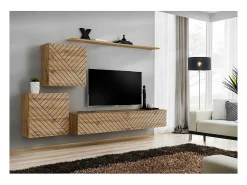 Price Factory Conjunto de móveis para sala de estar SWITCH V, na cor carvalho wotan com acabamentos fresados. Castanho