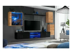 Price Factory Conjunto de móveis para sala de estar SWITCH XXIII, design em carvalho e preto^ Móvel De Tv