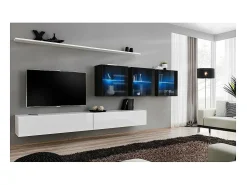 Online Price Factory Conjunto de móveis para sala de estar SWITCH XVII, design de parede, nas cores e preto brilhante. Branco
