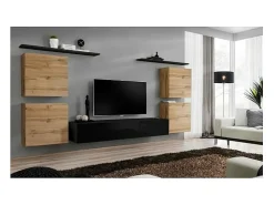 Móvel De Tv|Price Factory Conjunto de móveis para sala de estar SWITCH IV design, cor brilhante e carvalho Wotan. Preto