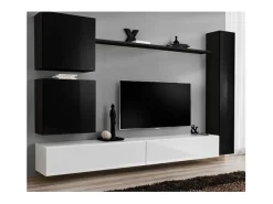New Price Factory Conjunto de móveis para sala de estar SWITCH VIII. Móvel de TV de parede design, nas cores e preto brilhante. Branco