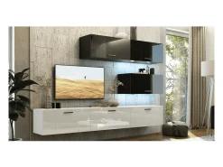 Price Factory Conjunto de móveis para sala de estar preto e , suspensos, coleção CEPTO XXV. 249cm, 6 móveis, com LEDs, modulares.^ Móvel De Tv