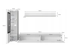 Best Conjunto de móveis para sala 3 elementos com LED – rack 180 cm, vitrine e prateleira, fosco Preto