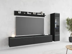 Best Conjunto de móveis para sala 3 elementos com LED – rack 180 cm, vitrine e prateleira, fosco Preto