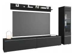 Best Conjunto de móveis para sala 3 elementos com LED – rack 180 cm, vitrine e prateleira, fosco Preto