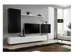 Móvel De Tv|Price Factory Conjunto de móveis para sala de estar coleção SWITCH II, design em cores e branco brilhante. Preto