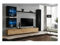 Price Factory Conjunto de móveis para sala de estar SWITCH XVIII design, cor carvalho Wotan e preto brilhante.^ Móvel De Tv