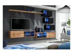 Outlet Price Factory Conjunto de móveis para sala de estar SWITCH XXIV, design em carvalho e preto. Castanho