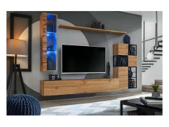 Móvel De Tv|Price Factory Conjunto de móveis para sala de estar estilo industrial SWITCH M2. Cor: carvalho. Castanho