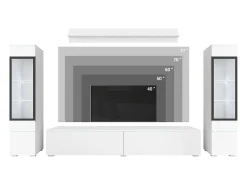 Conjunto de móveis para sala com LED 4 elementos – rack 180 cm, 2 vitrines e prateleira, composição de parede de pé ou suspensa, verde névoa^ Móvel De Tv