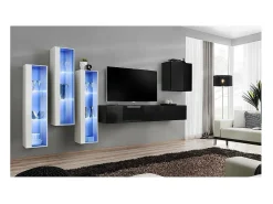 Hot Price Factory Conjunto de móveis para sala de estar SWITCH XIII design, nas cores brilhante e branco. Preto