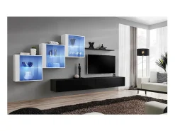 Móvel De Tv*Price Factory Conjunto de móveis para sala de estar SWITCH XX design, nas cores e branco brilhante. Preto