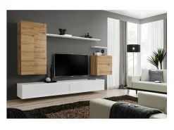Price Factory Conjunto de móveis para sala SWITCH II design, cor carvalho Wotan e branco brilhante.^ Móvel De Tv
