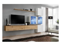 New Price Factory Conjunto de móveis para sala de estar SWITCH XIX, design em carvalho Wotan e branco brilhante. Castanho