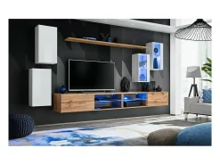 Móvel De Tv*Price Factory Conjunto de móveis para sala de estar SWITCH XXV, design em cores e carvalho. Branco