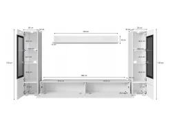 Best Conjunto de móveis para sala com LED 4 elementos – rack 180 cm, 2 vitrines e prateleira, composição de parede de pé ou suspensa, mármore fosco Multicor