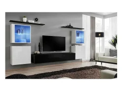Hot Price Factory Conjunto de móveis para sala de estar SWITCH XIV, design de parede, nas cores e branco brilhante. Preto