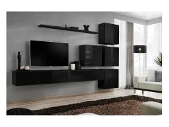 Clearance Meublorama Conjunto de móveis para sala de estar SWITCH IX, design de parede, na cor brilhante. Preto