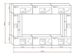 Price Factory Conjunto de móveis para sala de estar na cor preta, coleção CEPTO XXVIII, suspensos. 249cm, 8 móveis, com LEDs, moduláveis. Preto