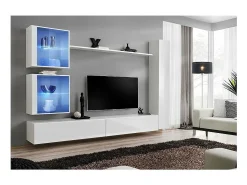 Clearance Price Factory Conjunto de móveis para sala de estar SWITCH XVIII, design mural, na cor brilhante. Branco