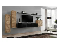 Móvel De Tv*Price Factory Conjunto de móveis para sala SWITCH I design, cor carvalho wotan e preto. Acabamentos de fachadas com efeito de carvalho fresado. Castanho