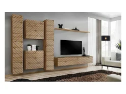 Best Price Factory Conjunto de móveis para sala de estar SWITCH VI. Cor carvalho Wotan com acabamento frontal fresado. Castanho