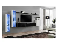 Online Price Factory Conjunto de móveis para sala de estar SWITCH XI, design de parede, cores branco e brilhante. Preto