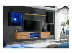 Móvel De Tv*Price Factory Conjunto de móveis para sala de estar SWITCH XXIII, design em cores e carvalho. Preto