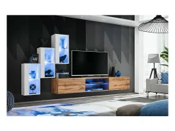 Móvel De Tv*Price Factory Conjunto de móveis para sala de estar SWITCH XXII, design, nas cores e carvalho. Branco