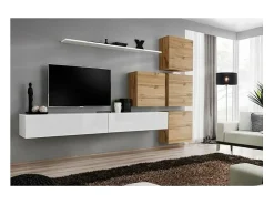 Móvel De Tv*Price Factory Conjunto de móveis para sala de estar SWITCH IX design, cor brilhante e carvalho Wotan. Branco