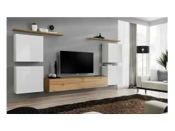 Price Factory Conjunto de móveis para sala SWITCH IV design, cor carvalho Wotan e branco.^ Móvel De Tv