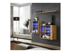 Prateleira|Price Factory Conjunto de móveis para sala de estar SWITCH SBIII design, cor carvalho Wotan e porta de vidro com sistema LED integrado. Castanho