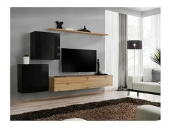 Móvel De Tv*Price Factory Conjunto de móveis para sala SWITCH V design, cor carvalho Wotan e preto brilhante. Castanho