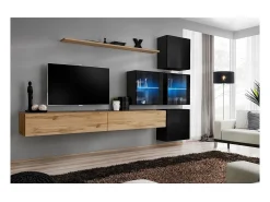 Clearance Price Factory Conjunto de móveis para sala de estar SWITCH XIX design, nas cores carvalho Wotan e preto brilhante. Castanho