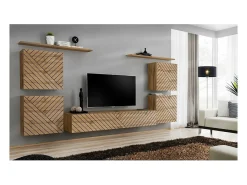 Best Price Factory Conjunto de móveis para sala SWITCH IV design, cor carvalho wotan com acabamentos fresados. Castanho