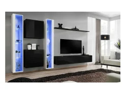 Móvel De Tv|Price Factory Conjunto de móveis para sala de estar SWITCH XVI, design mural, nas cores e branco brilhante. Preto