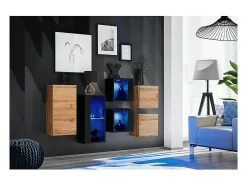 Price Factory Conjunto de móveis para sala de estar SWITCH SBIV design. Cores carvalho e preto.^ Móvel De Tv
