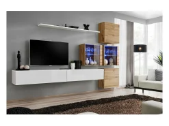 Best Price Factory Conjunto de móveis para sala de estar SWITCH XIX design, na cor brilhante e carvalho Wotan. Branco