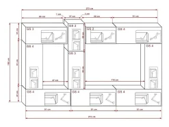 Clearance Price Factory Conjunto de móveis para sala de estar e preto da coleção CEPTO XXII. 273cm, 10 peças, LEDs, modulares. Branco