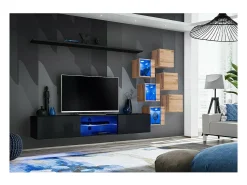 Price Factory Conjunto de móveis para sala de estar SWITCH XXI design, nas cores preto e carvalho.^ Móvel De Tv