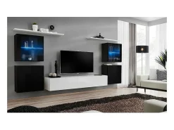 Best Price Factory Conjunto de móveis para sala de estar SWITCH XIV, design mural, nas cores e preto brilhante. Branco