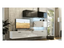 Price Factory Conjunto de móveis para sala de estar e preto, suspensos, coleção CEPTO XXV. 249cm, 6 móveis, com LEDs, modulares.^ Móvel De Tv