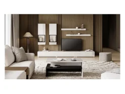 Móvel De Tv|Meublorama Conjunto de móveis para sala de estar, coleção RAMOS. Cor branca brilhante. Branco