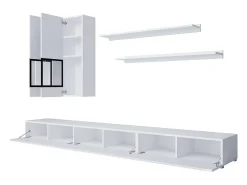 Móvel De Tv|Meublorama Conjunto de móveis para sala de estar, coleção RAMOS. Cor branca brilhante. Branco