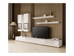 Móvel De Tv|Meublorama Conjunto de móveis para sala de estar, coleção RAMOS. Cor branca brilhante. Branco