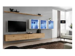 Móvel De Tv|Price Factory Conjunto de móveis para sala de estar SWITCH XVII, design mural, cor carvalho Wotan e branco brilhante. Castanho