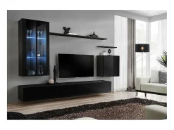 Móvel De Tv*Price Factory Conjunto de móveis para sala de estar SWITCH XII, design de parede, na cor brilhante. Preto