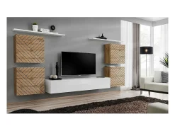 Price Factory Conjunto de móveis para sala SWITCH IV. Cores carvalho wotan e branco. Acabamentos em carvalho fresado e branco brilhante.^ Móvel De Tv